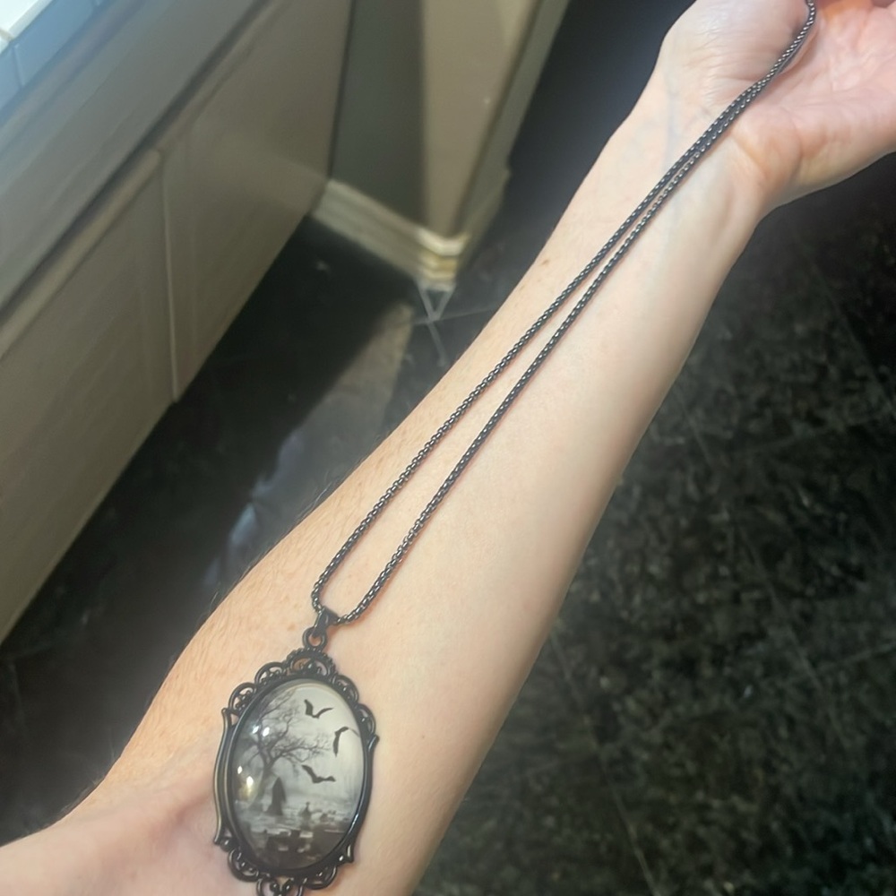 Gothic Bat & Graveyard Pendant - Picture 3 of 4